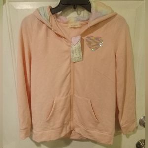 Girl's xl size 16 pastel pink flip sequin zip up sweat shirt Btween